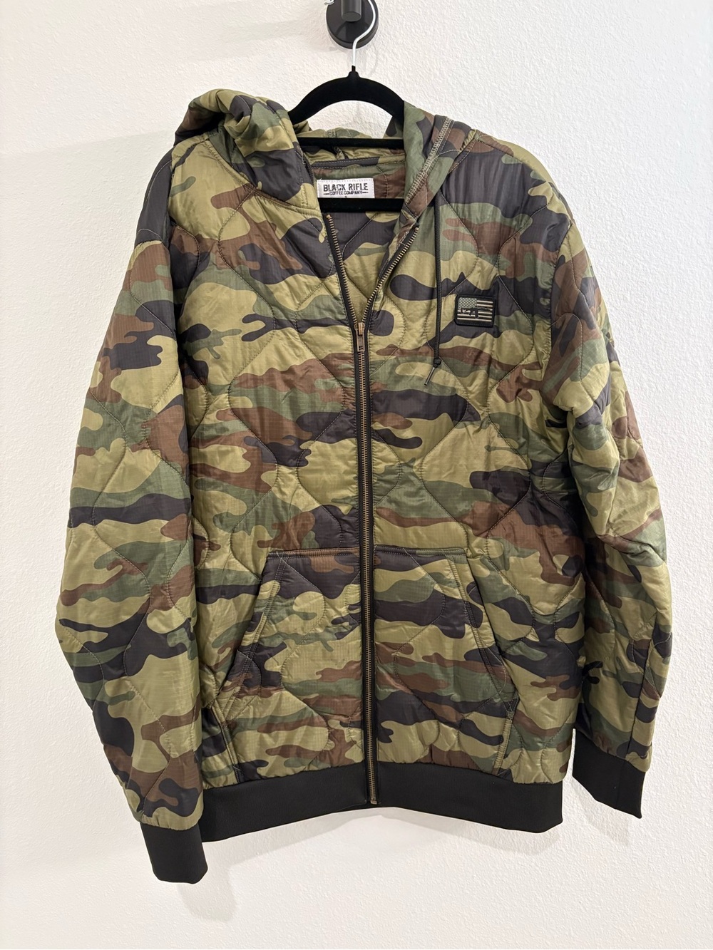 Black Rifle Men's Green Camo Quilted Hooded Puffer Jacket
